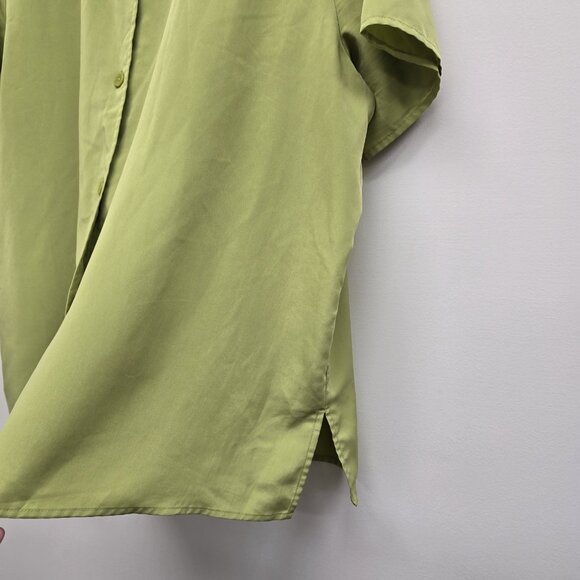 Susan Graver Style Short Sleeve Button Up Blouse Top Womens 2X Green Casual - Picture 5 of 7
